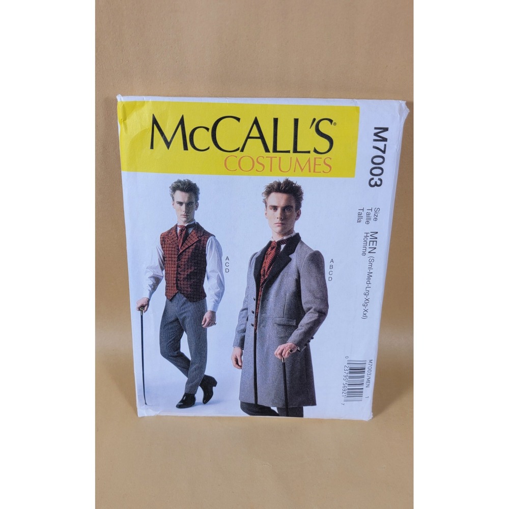 McCall's M7003 Mens Victorian Steampunk Costume Pattern Coat Vest Pants S-XXL